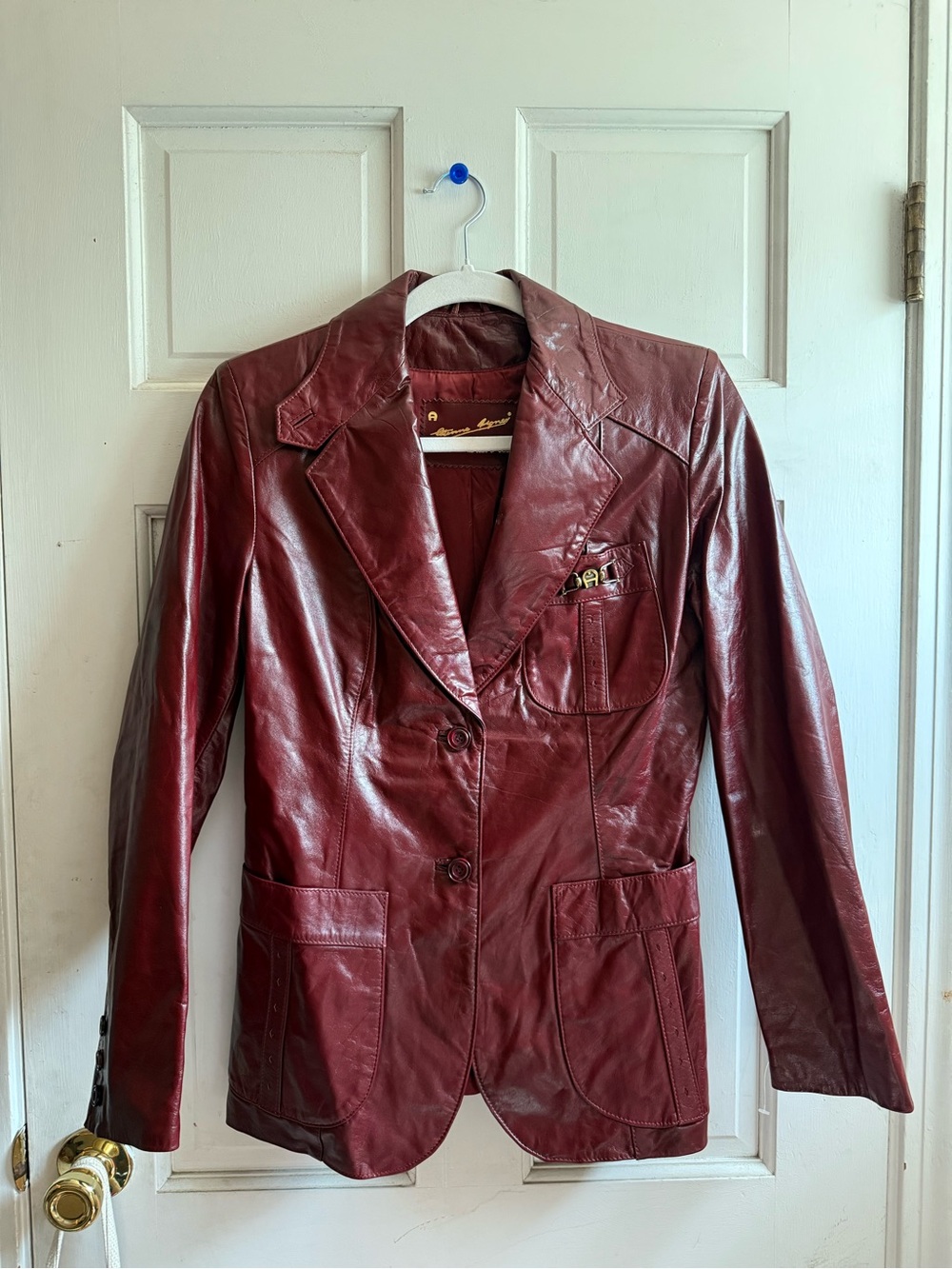 Women's Burgundy Leather Blazer Jacket - Etienne Aigner